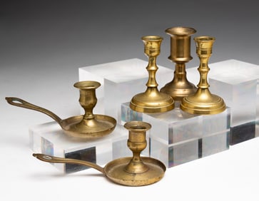 FIVE MINIATURE CANDLESTICKS.
