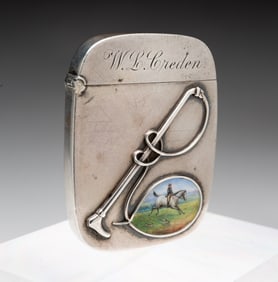 HUNTING THEMED STERLING SILVER MATCH SAFE.