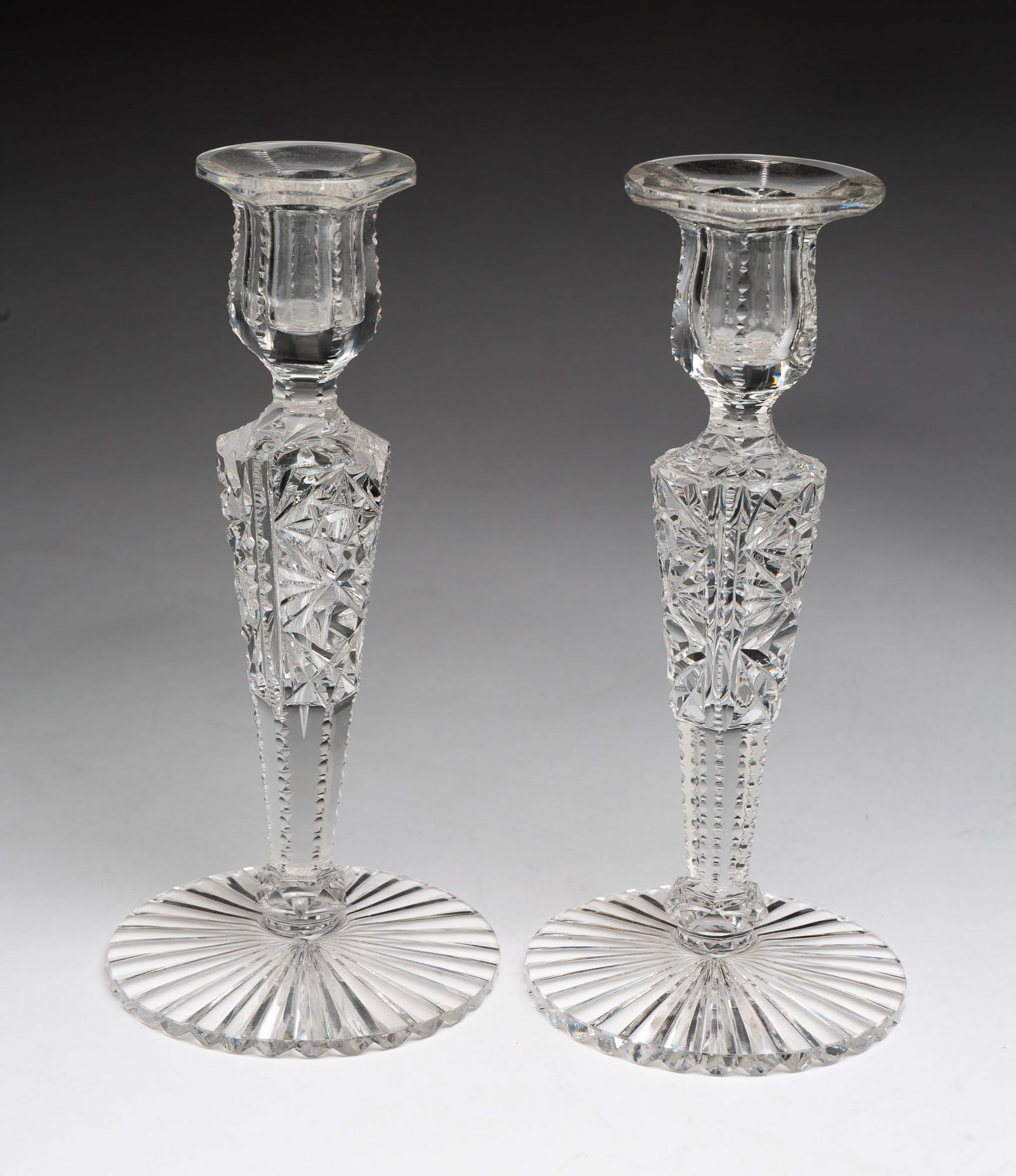 PAIR OF SINCLAIR BRILLIANT CUT GLASS CANDLESTICKS. (1 of 4)
