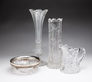FOUR PIECES OF BRILLIANT PERIOD CUT GLASS.