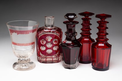 FIVE PIECES OF CUT GLASS.