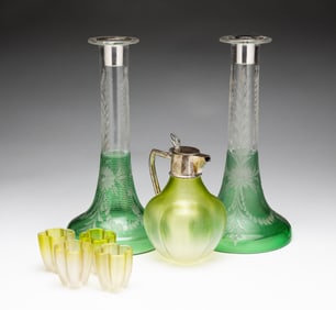 SEVEN PIECES OF THREADED GLASS.