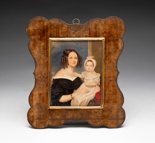 MINIATURE DOUBLE PORTRAIT OF A MOTHER AND DAUGHTER.
