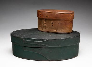 TWO DIMINUTIVE OVAL BENTWOOD BOXES.