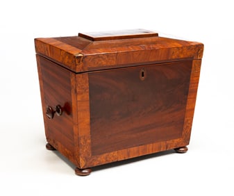 INLAID SARCOPHAGUS FORM SEWING BOX.