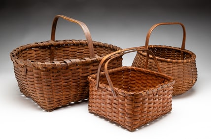 THREE HANDLED SPLINT BASKETS.