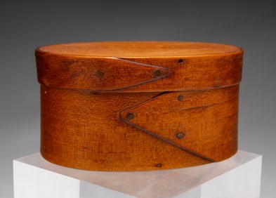MINIATURE HINGHAM PANTRY BOX BY SAMUEL HERSEY WITH ORIGINAL LABEL.