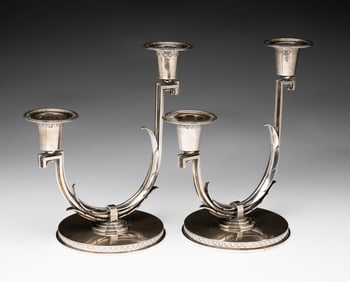 PAIR OF BORGILA STERLING SILVER CANDELABRA.
