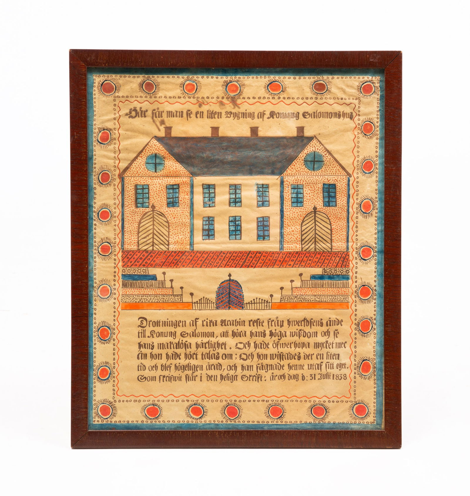 COLORFUL HAND PAINTED FRAKTUR DATED 1838. (1 of 3)