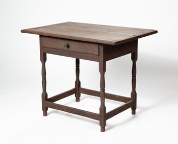 PAINTED STRETCHER BASE TAVERN TABLE.