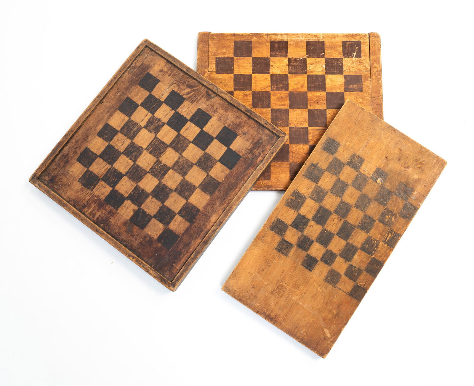 THREE PAINTED WOOD GAME BOARDS. (1 of 3)