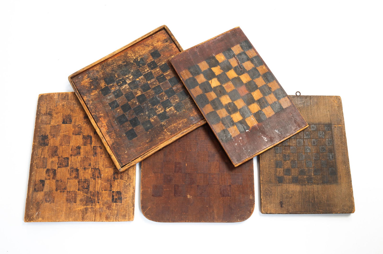 FIVE PAINTED WOOD GAME BOARDS. (1 of 6)