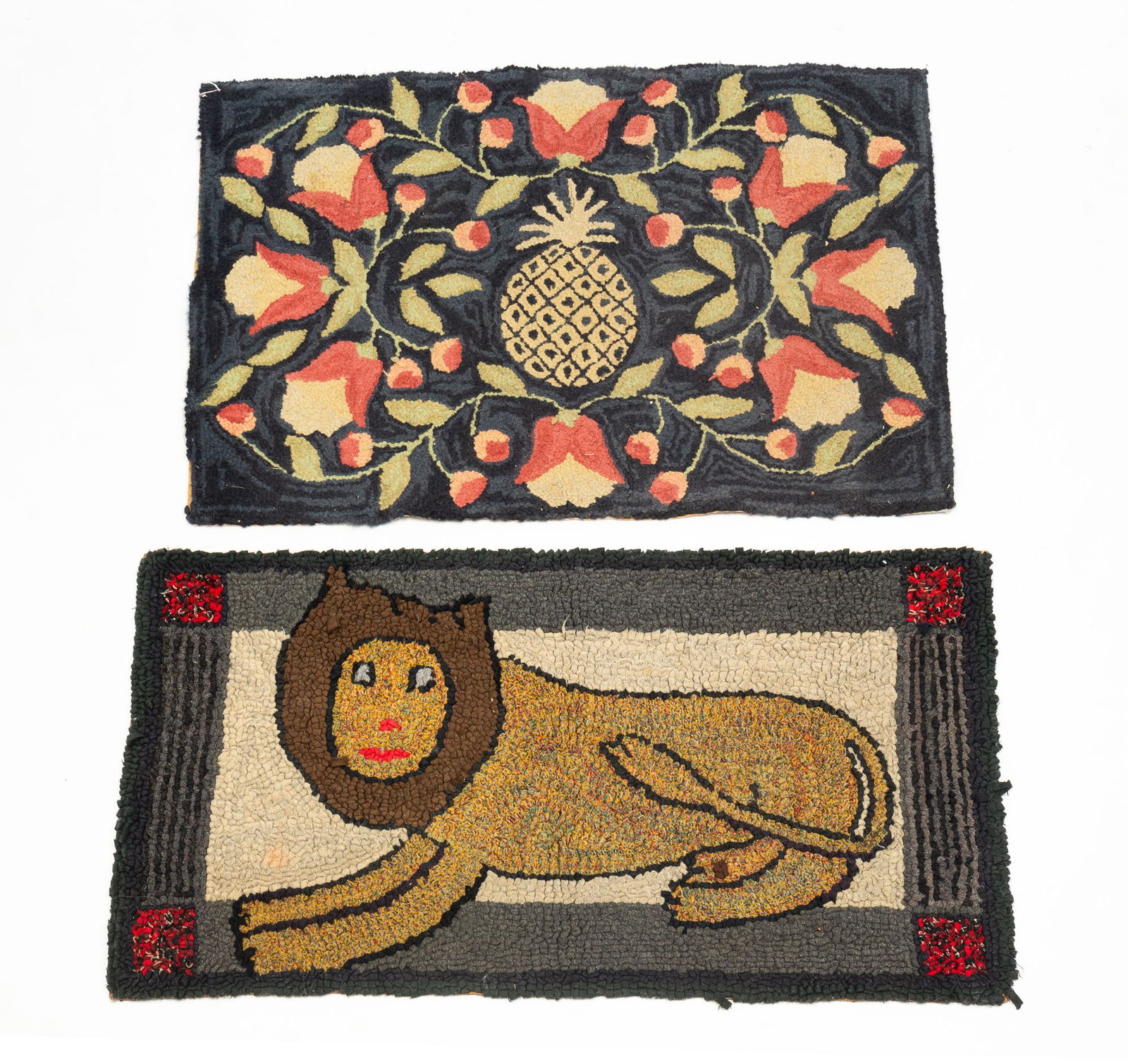 TWO HOOKED RUGS. (1 of 5)