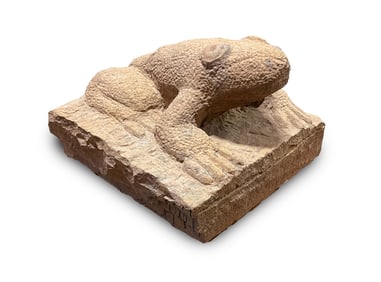 CARVED FOLK ART STONE FROG BY ERNEST "POPEYE" REED (OHIO, 1919-1985).