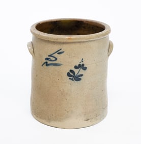 SALT GLAZED STONEWARE CROCK.