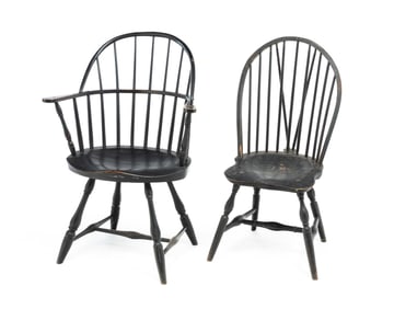 TWO PAINTED WINDSOR CHAIRS.