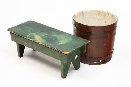 A BUCKET AND A STOOL.