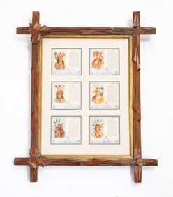 SIX FRAMED RED MAN TOBACCO CARDS OF FAMOUS AMERICAN INDIAN CHIEFS.