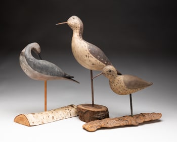 THREE SHOREBIRD DECOYS.
