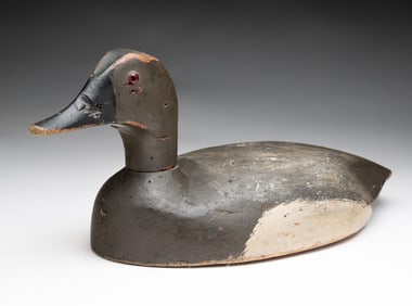 CARVED AND PAINTED CANVASBACK WORKING DUCK DECOY.