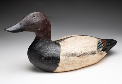CARVED AND PAINTED WORKING CANVASBACK DUCK DECOY.