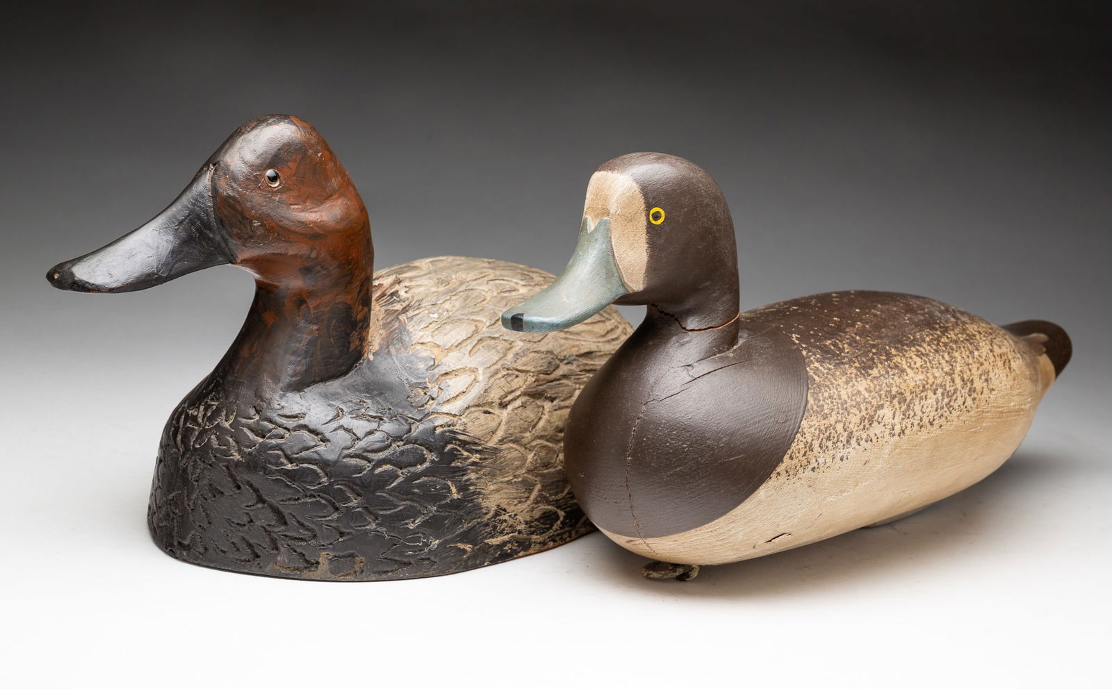 TWO PAINTED DUCK DECOYS. (1 of 8)