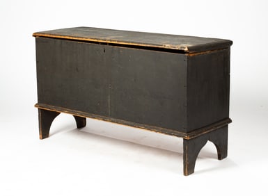 DARK BLUE PAINTED BLANKET BOX.