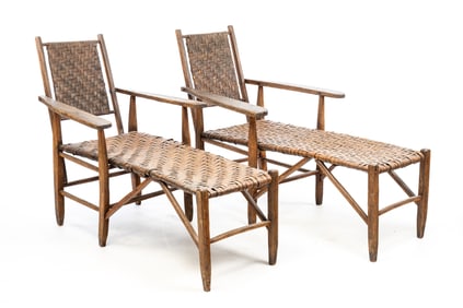 PAIR OF ADIRONDACK OLD HICKORY STYLE CHAISE LOUNGE CHAIRS.