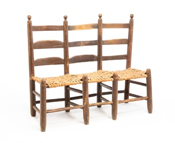 UNUSUAL COUNTRY PAINTED THREE SEAT WAGON BENCH.