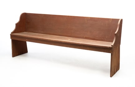 COUNTRY RED PAINTED CHURCH PEW BENCH.