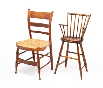 SIDE CHAIR AND A HIGH CHAIR.