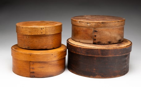 FOUR BENTWOOD PANTRY BOXES.