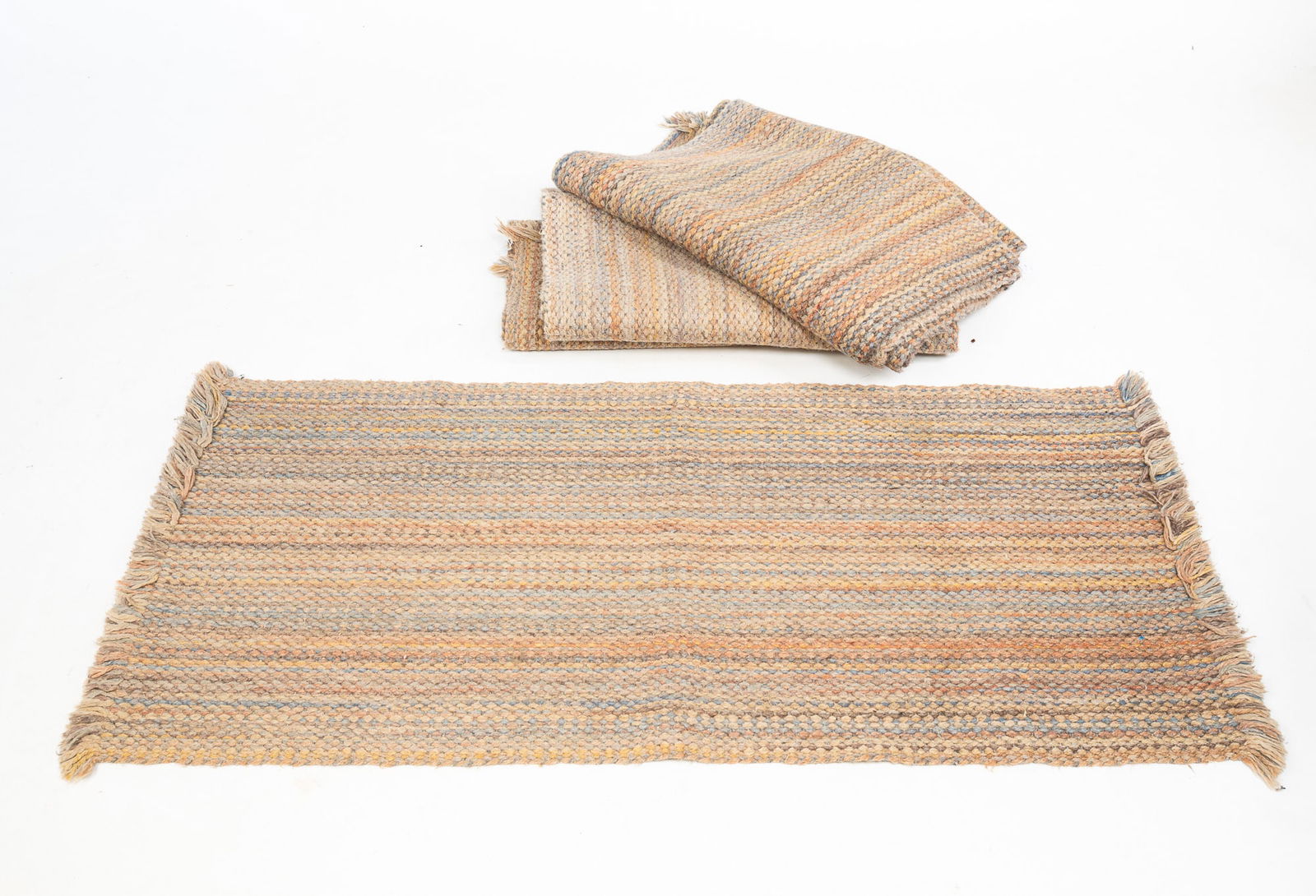FOUR POLYCHROME WOVEN WOOL RUNNERS AND RUGS. (1 of 3)