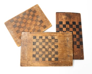 THREE PAINTED WOOD GAME BOARDS.