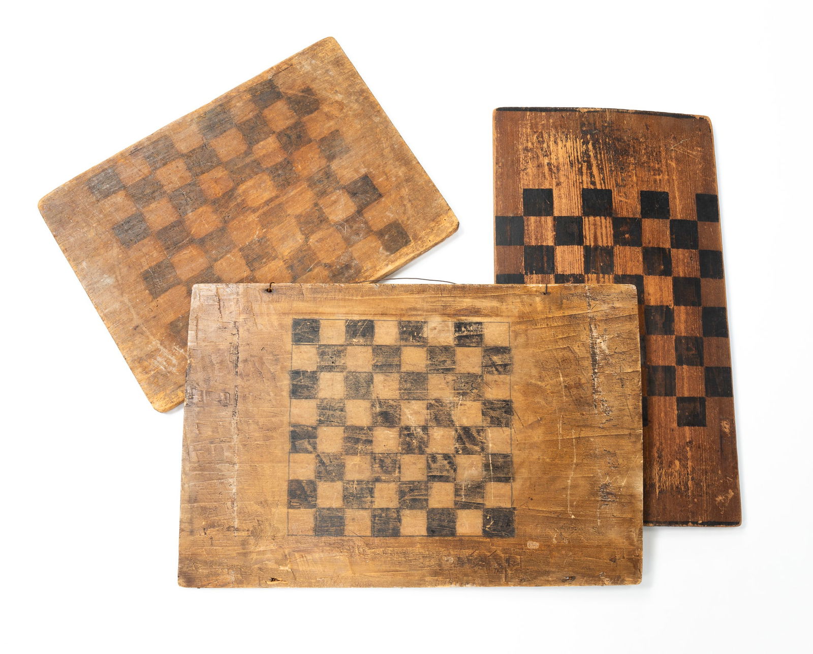THREE PAINTED WOOD GAME BOARDS. (1 of 6)