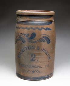 HAMILTON & JONES GLAZED REDWARE TWO GALLON JAR.