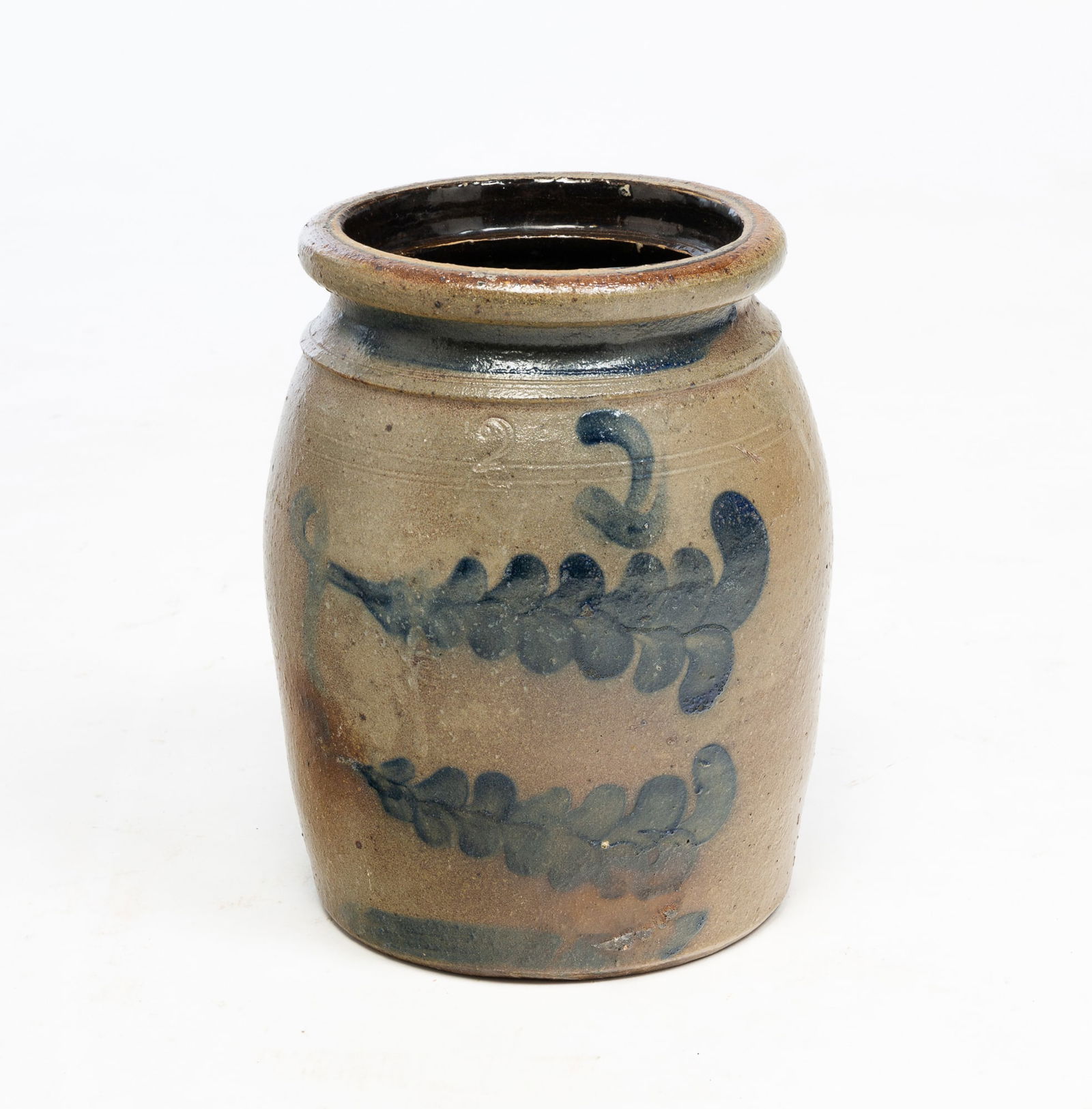 COBALT DECORATED SALT GLAZED STONEWARE JAR. (1 of 4)