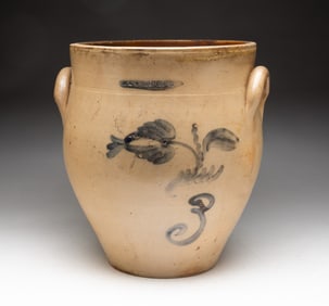 STAMPED "H. & G. NASH UTICA" COBALT DECORATED STONEWARE JAR.