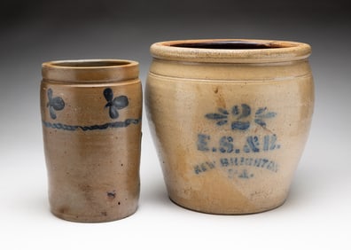 TWO STONEWARE JARS.