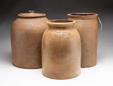 THREE STONEWARE JARS.