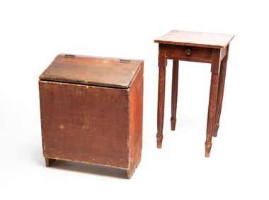 RED PAINTED BIN AND SHERATON STAND.