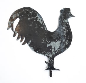 FOLKSY PAINTED SHEET METAL ROOSTER WEATHERVANE.