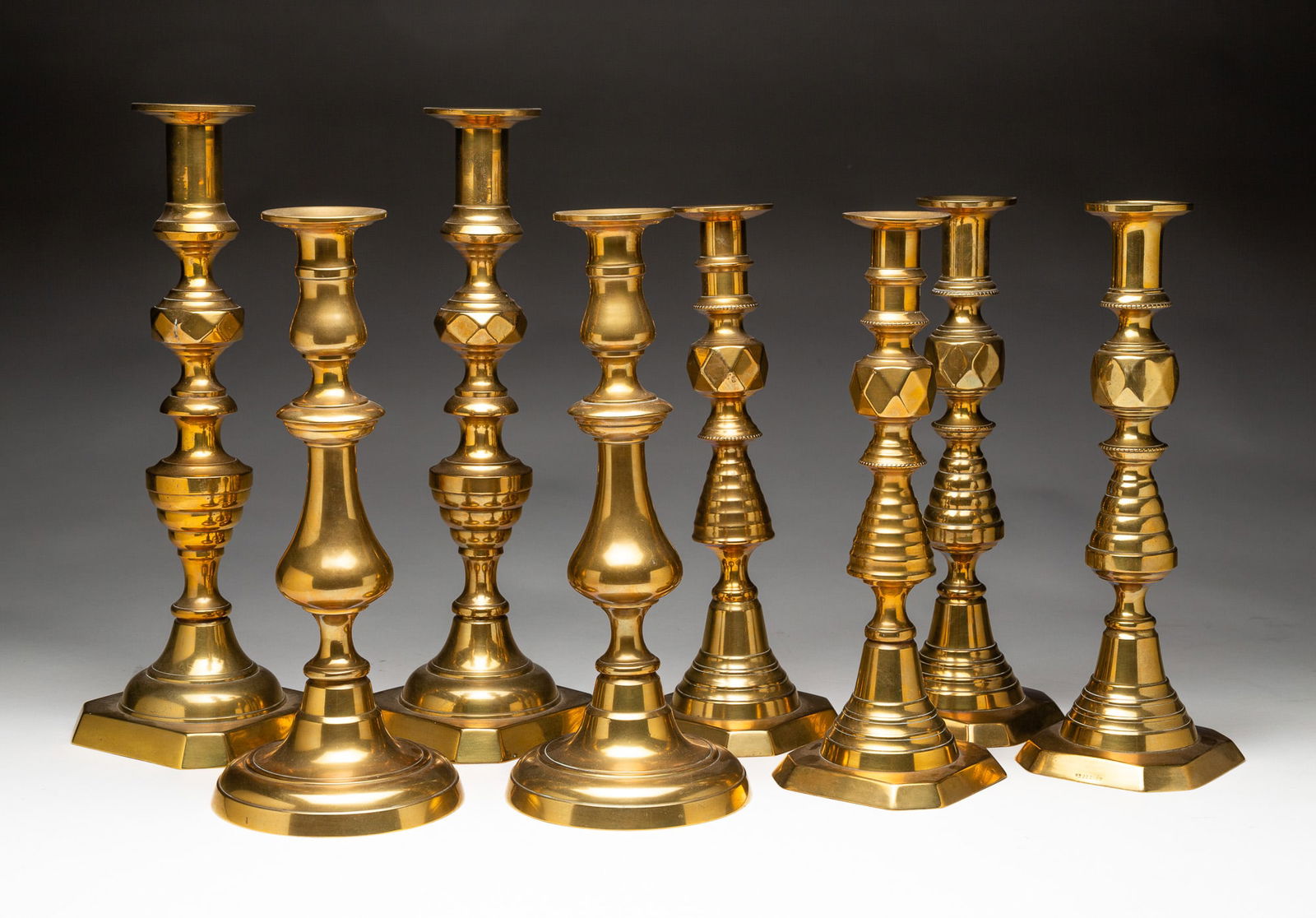FOUR PAIR OF BRASS CANDLESTICKS (1 of 6)