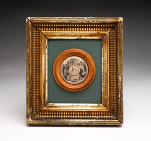 MINIATURE CIRCULAR FRAMED GEORGE WASHINGTON MOUNT VERNON ENGRAVING.