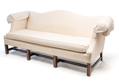 CHIPPENDALE STYLE CAMELBACK SOFA.