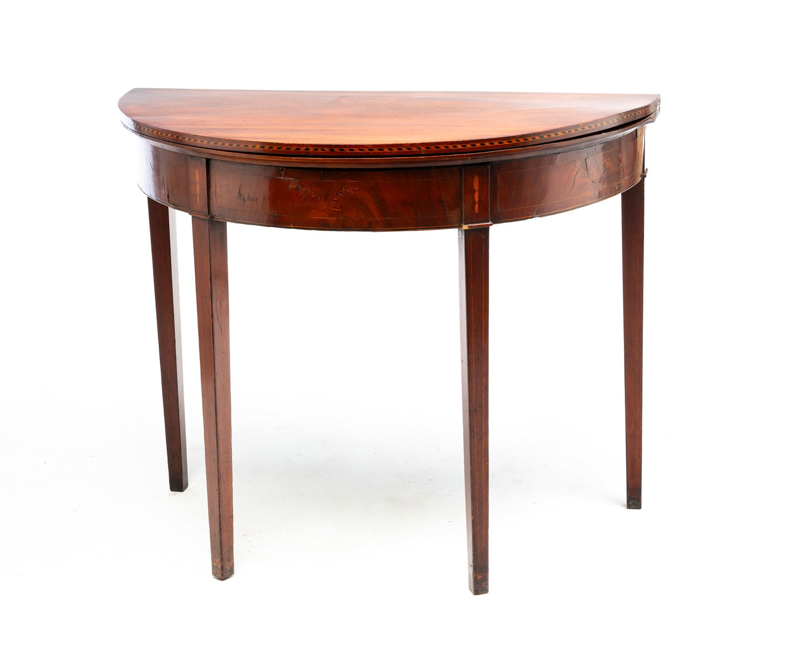 HEPPLEWHITE DEMI-LUNE INLAID CARD TABLE. (1 of 4)