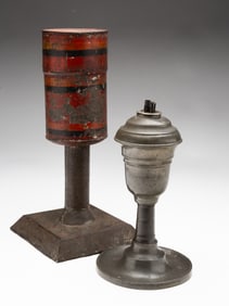 TWO WHALE OIL LAMPS.