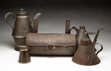 FIVE TIN ITEMS.