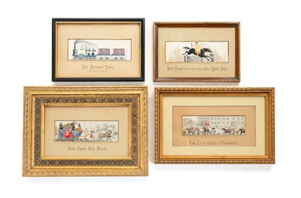 FOUR FRAMED WOVEN SILK STEVENGRAPHS BY THOMAS STEVENS (1828-1888).