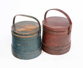 TWO PAINTED FIRKINS.